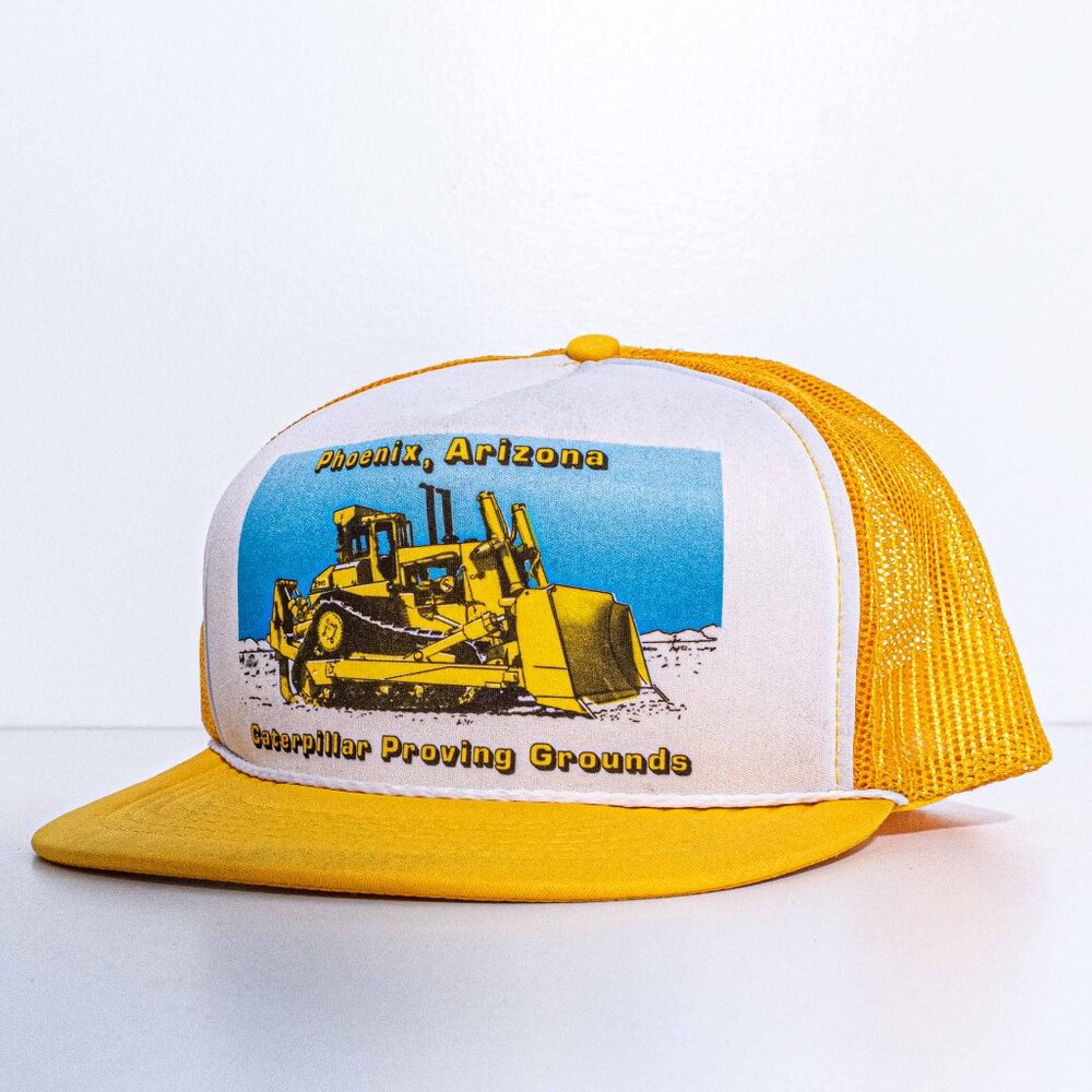CAT Caterpillar Proving Grounds Mesh Trucker Snapback Hat Arizona VTG 80s